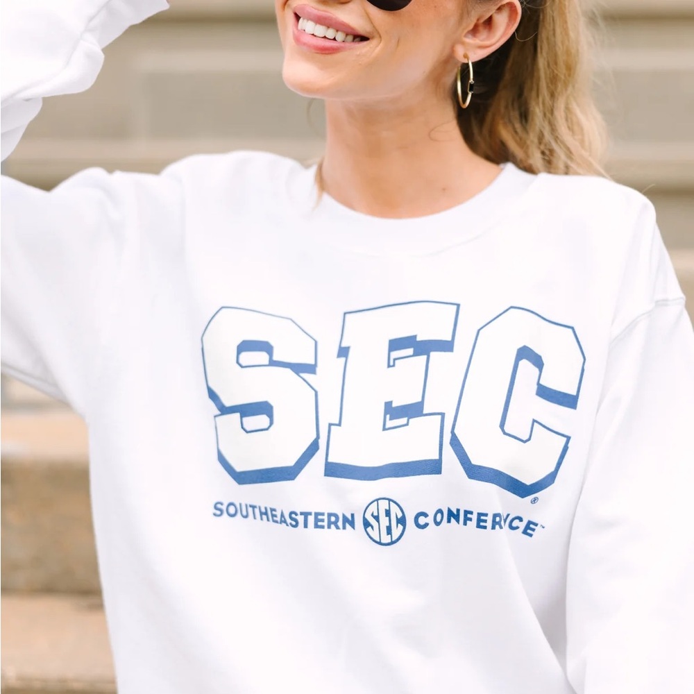 SEC White and Blue Crew Neck Sweater